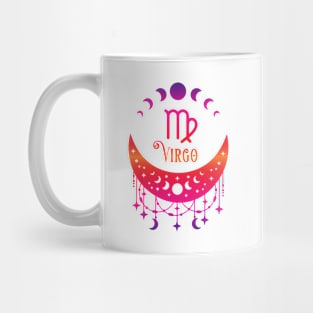 Rainbow Ombre Moon Phases and Virgo Zodiac Symbol Mug